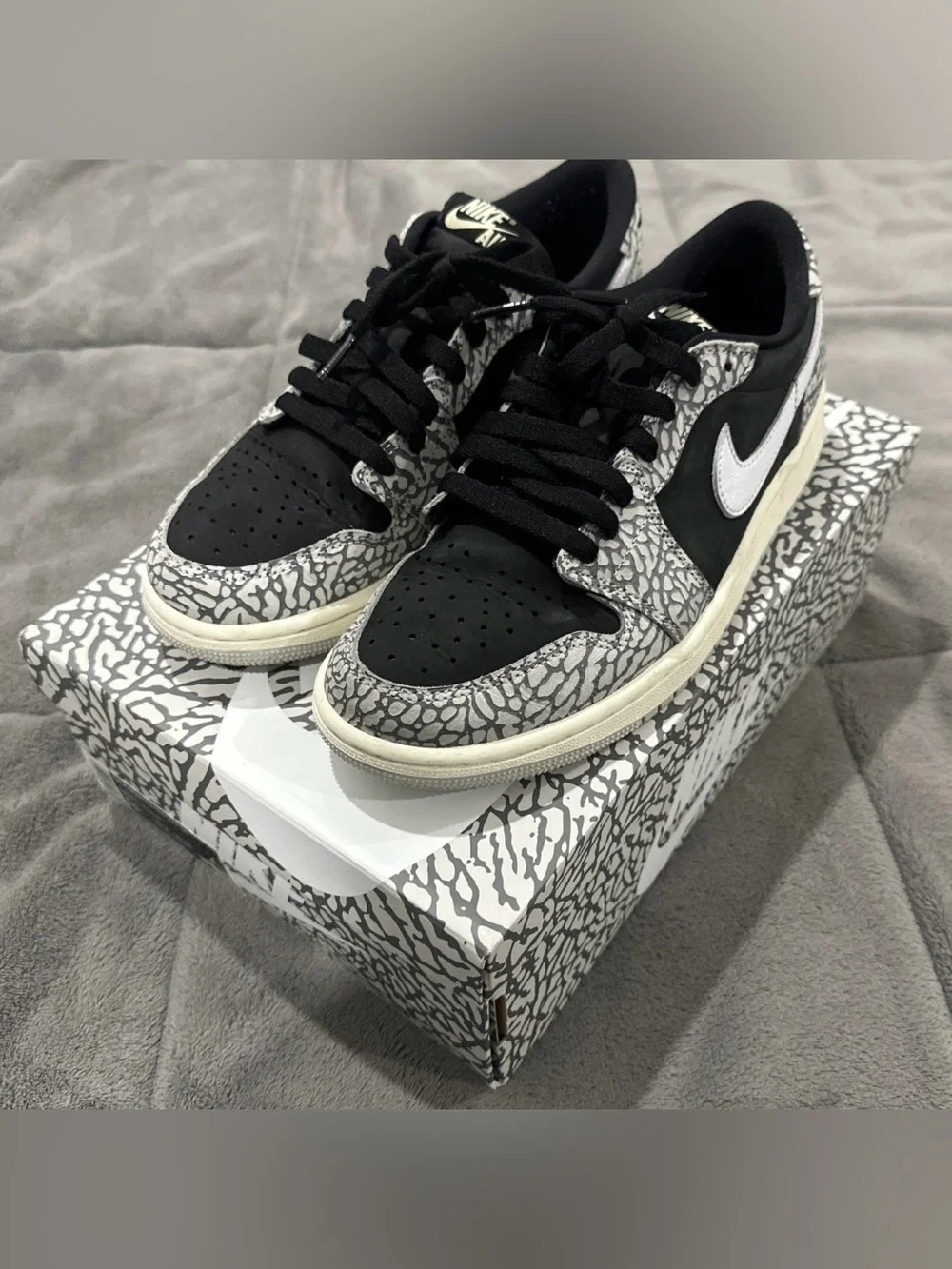 Nike Air Jordan 1 Retro Low OG Black Cement Gray White CZ0790-001 Shoes-Mens 8.5